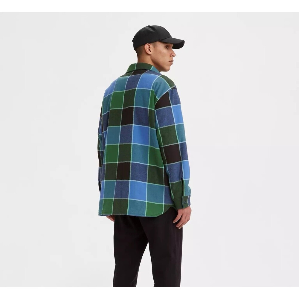 Levi’s Men Blue & Green Colorblock Flannel Shacket Size L NWT $148 Gold Tab - Picture 4 of 9